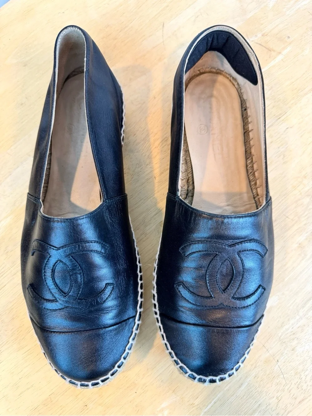Chanel | Black Leather Pull-On Espadrille Shoes, EU 40